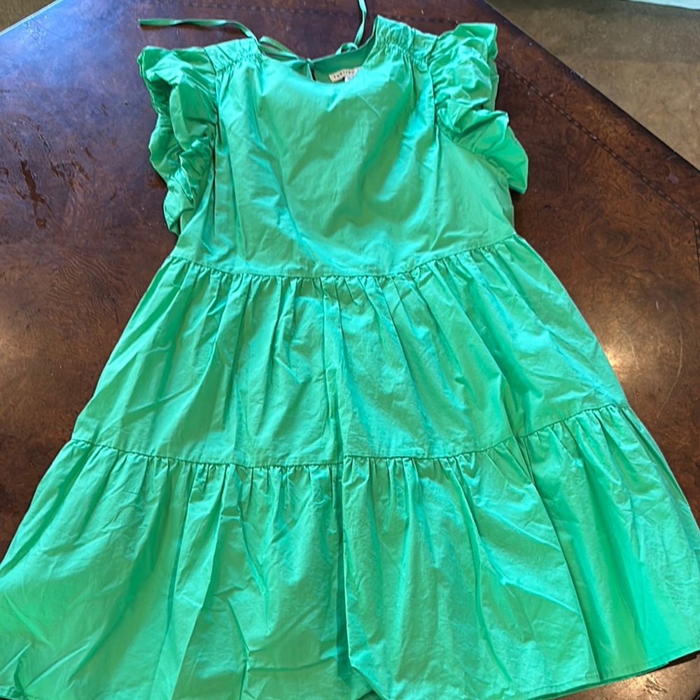 English Factory Bright Teal Ruffle Sleeve Tiered Dress